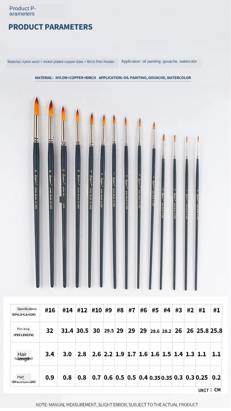 Single Nylon Brush Pointed-Toe head Hook Line Gouache Watercolor Brush Set Oil Painting Propylene Drawing Pen Art supplies