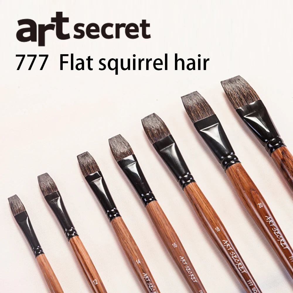 ArtSecret 777SQF SQDS SQ-Oval SQR Squirrel Watercolor Brushes Oak Wooden Rod Black Brass Ferrule Acrylic Paints Art Supplies