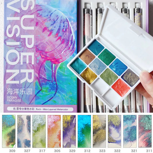 SUPERVISION Mica Layered Watercolour Pigment 10 Colors 1ML Pearlescent Chameleon Precipitation Colour Master Painting Art Supplies