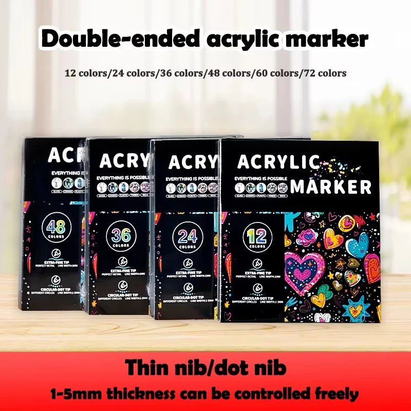 AngelMark Double-Headed Acrylic Marker Pens – Waterproof Art & School Supplies for Drawing, Graffiti & Crafts (12–72 Colours)