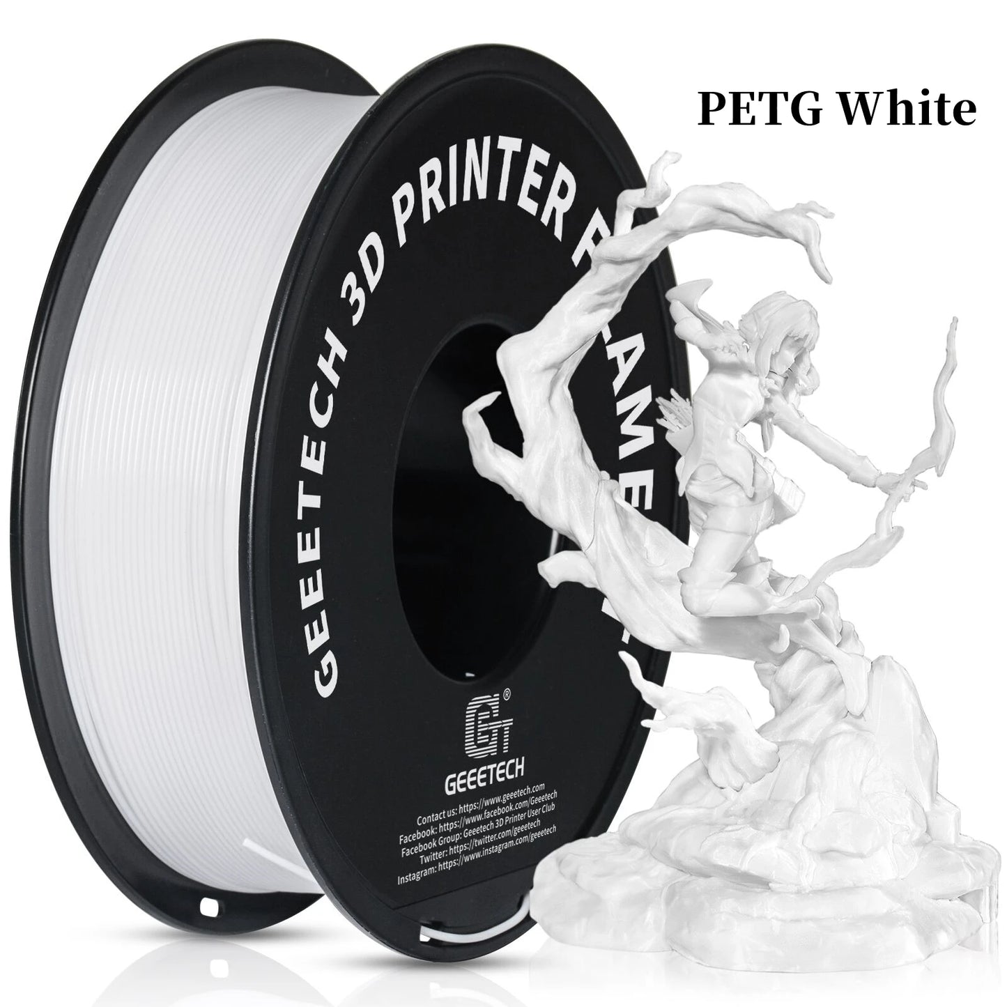 Geeetech 3d Printer Filament Pure PLA PETG Plastic 1.75mm,1KG (2.2LBS), Tangle-Free, 3d Printing Materials, Vacuum Packaging