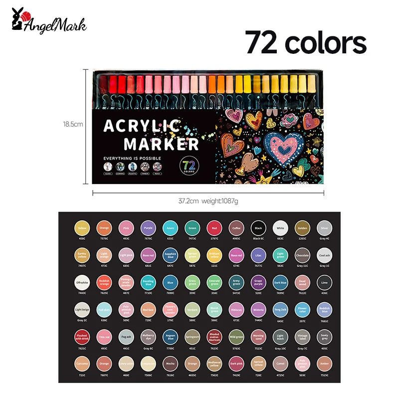 AngelMark Double-Headed Acrylic Marker Pens – Waterproof Art & School Supplies for Drawing, Graffiti & Crafts (12–72 Colours)