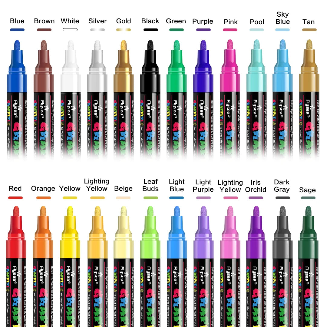 12/18/24Pcs/Set Acrylic Graffiti Pens for Fabric, Canvas, Rock, Glass, Wood, Medium Tip, Ideal Art Supplies for Adults and Kids