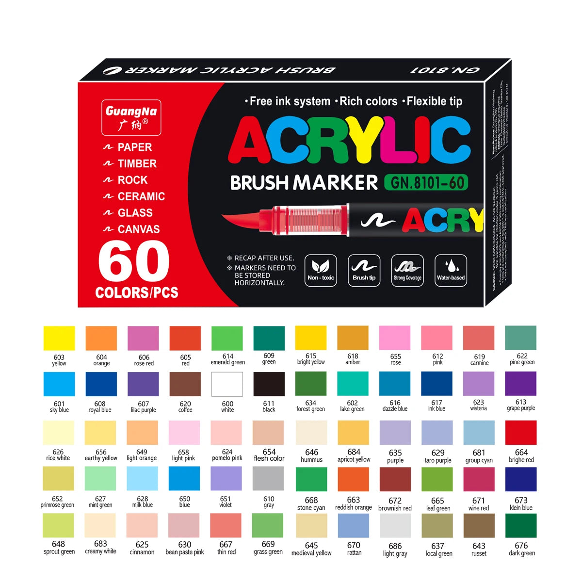 Acrylic Paint Markers Brush Tip 12/24/36/72 Colours Direct Ink Waterproof Flexible Tip Art Pens for Rock Painting Wood Fabric Egg