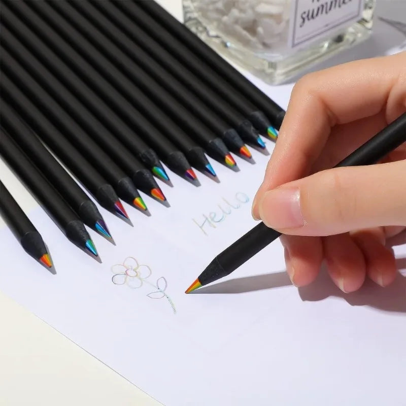 10/20PCS 7-Colour Black Wood Rainbow Core Coloured Pencils
