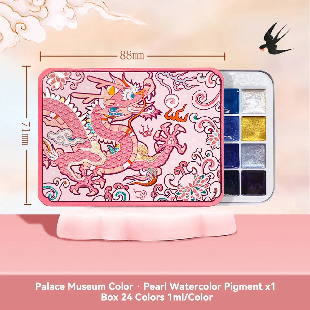 Pearlescent Metallic Watercolour Paint Set – 24 Solid Colours in Portable Hand-Packaged Palette for Students & DIY Art Projects