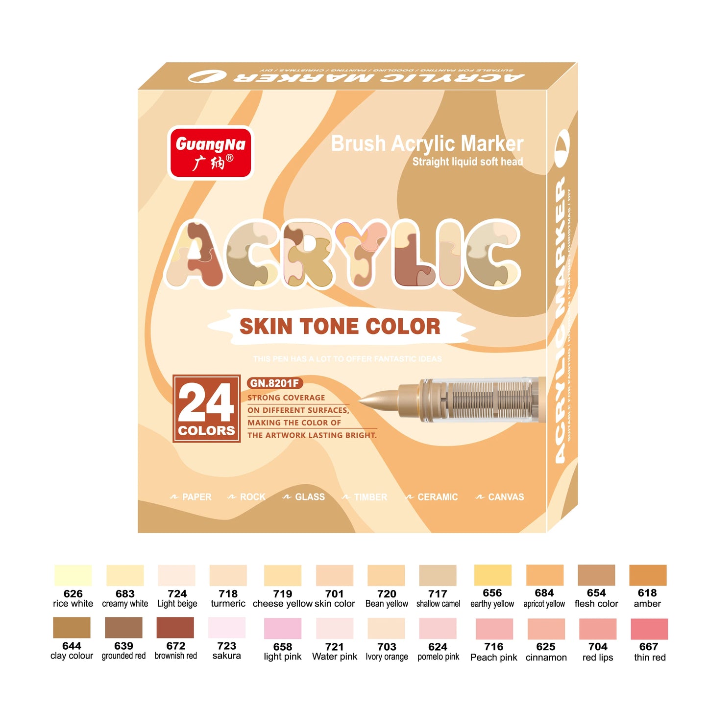 24 Colours Skin Tone Acrylic Paint Pens, Brush Tip Paint Markers for Wood,Glass,Fabric,Rocks Painting Paint Pens Artists Drawing