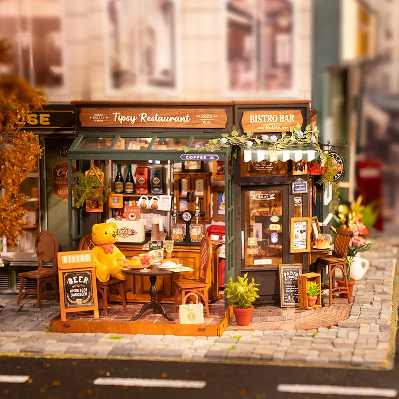 Robotime Rolife DIY Miniature House Kit – Tipsy Restaurant Scene, Desk & Bookshelf Decor, Creative Craft Gift for Adults & Kids