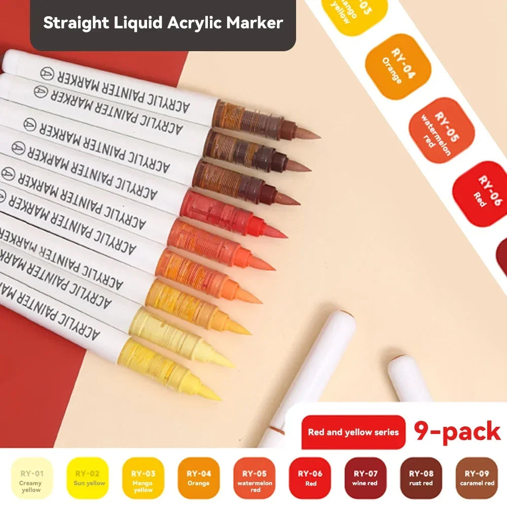 9pcs/Box Mix Colour Acrylic Markers Set Art Rock Painting Pens Kids Gift Graffiti For Stone Glass Book Shoes DIY Craft Supplies