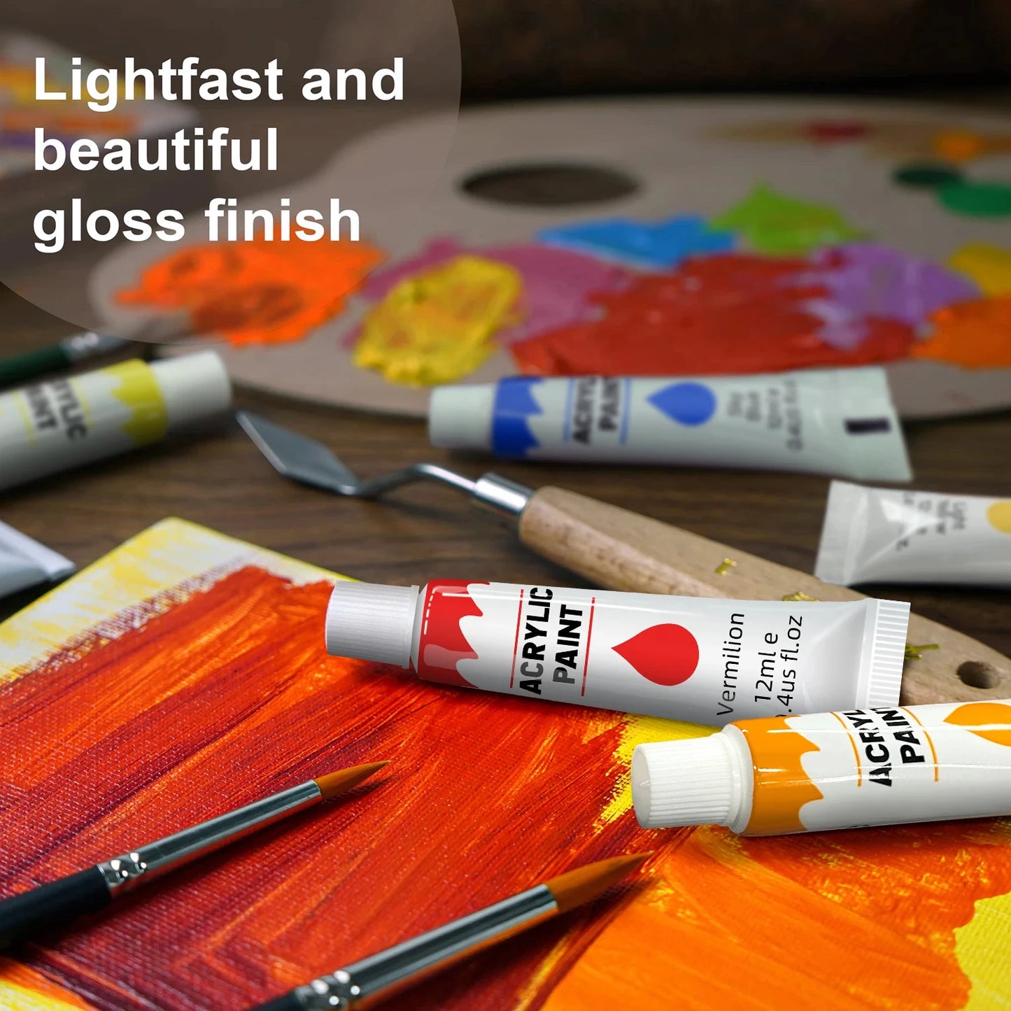 Acrylic Paints Set - 12/24 Colours 12ml Art Painting Kit Supplies for Wood, Canvas, Fabric, Rock, Glass - Non-Toxic Acrylic Paint