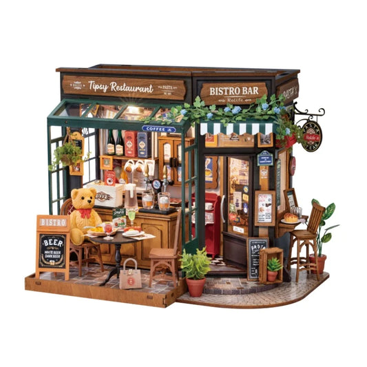 Robotime Rolife DIY Miniature House Kit – Tipsy Restaurant Scene, Desk & Bookshelf Decor, Creative Craft Gift for Adults & Kids
