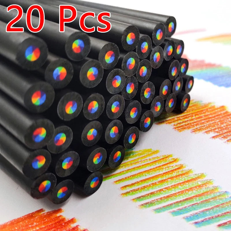 10/20PCS 7-Colour Black Wood Rainbow Core Coloured Pencils