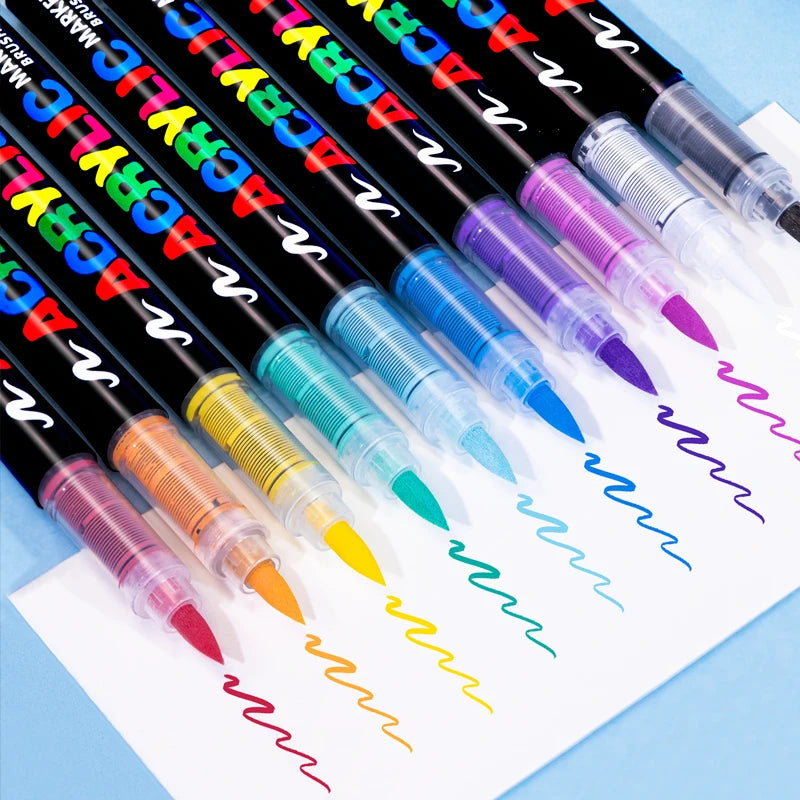 Acrylic Paint Markers Brush Tip 12/24/36/72 Colours Direct Ink Waterproof Flexible Tip Art Pens for Rock Painting Wood Fabric Egg