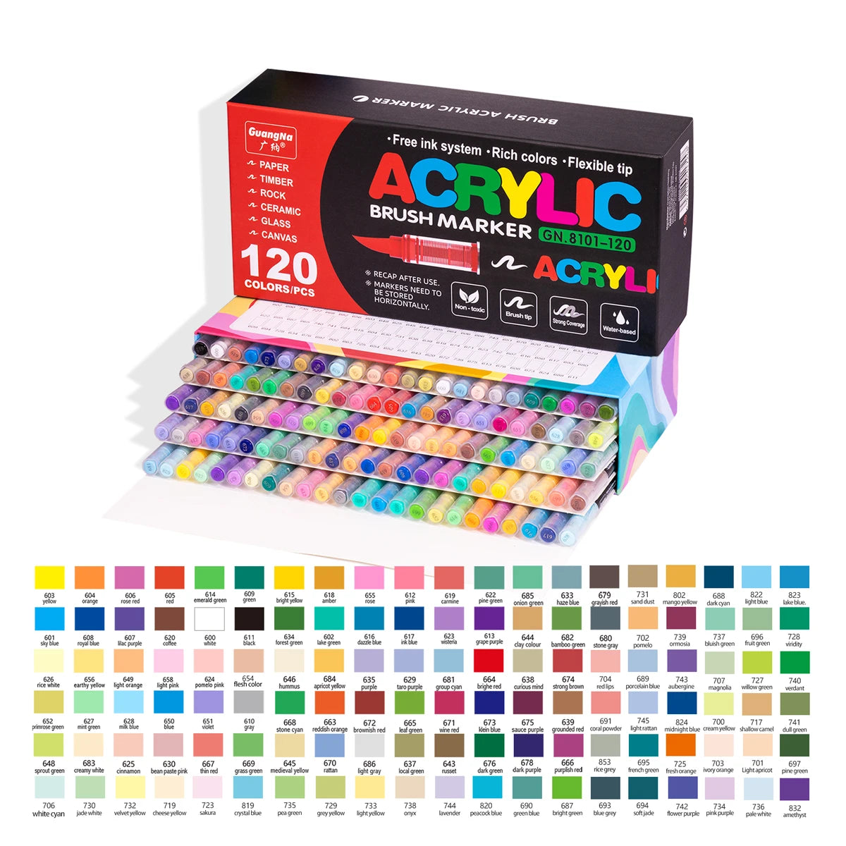 Acrylic Paint Markers Brush Tip 12/24/36/72 Colours Direct Ink Waterproof Flexible Tip Art Pens for Rock Painting Wood Fabric Egg