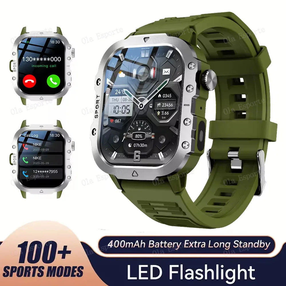 2025 Rugged Military GPS Smart Watch Men's Outdoor Watch 2.01" HD Touch Screen Voice Bluetooth Call Flashlight Smartwatch Men