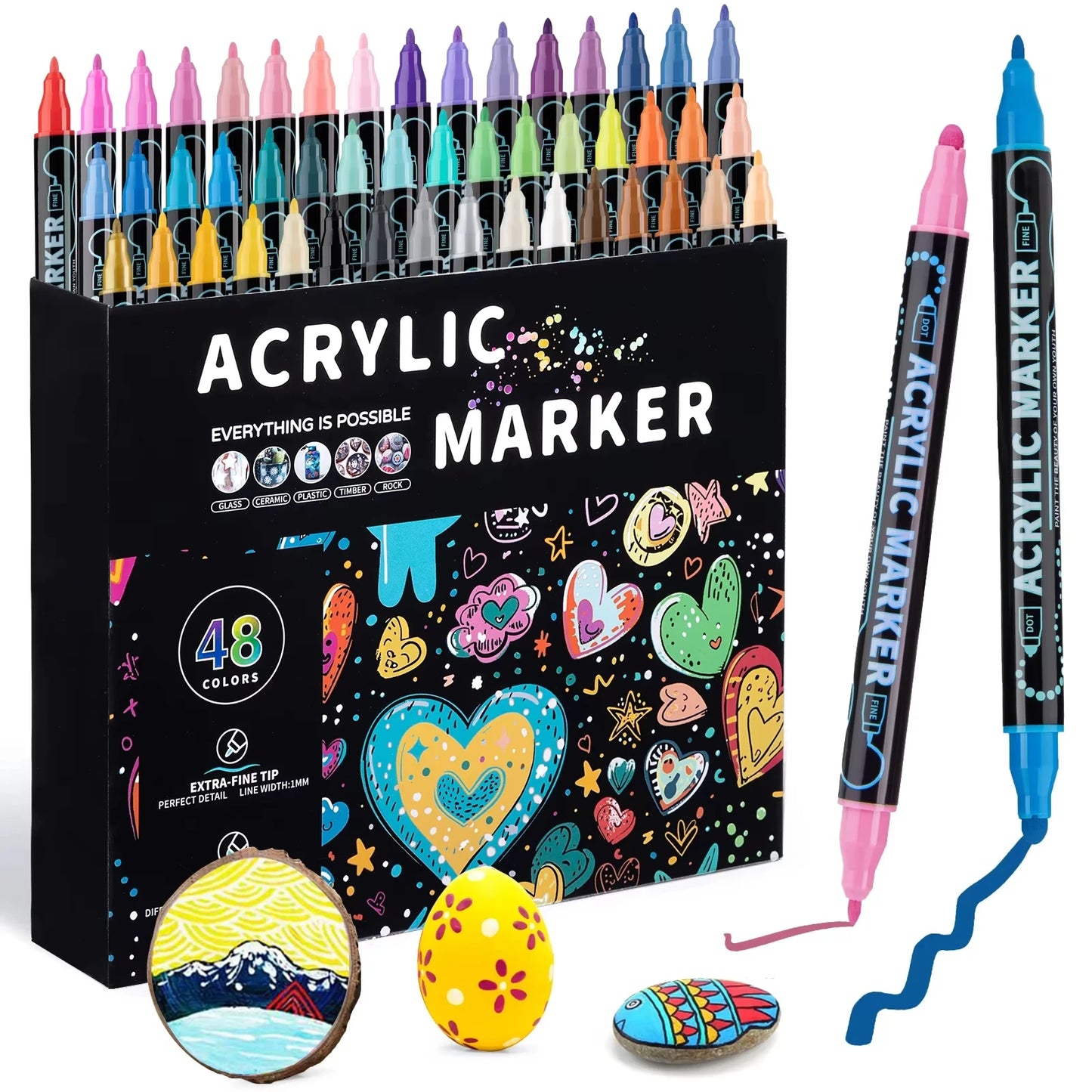 AngelMark Double-Headed Acrylic Marker Pens – Waterproof Art & School Supplies for Drawing, Graffiti & Crafts (12–72 Colours)