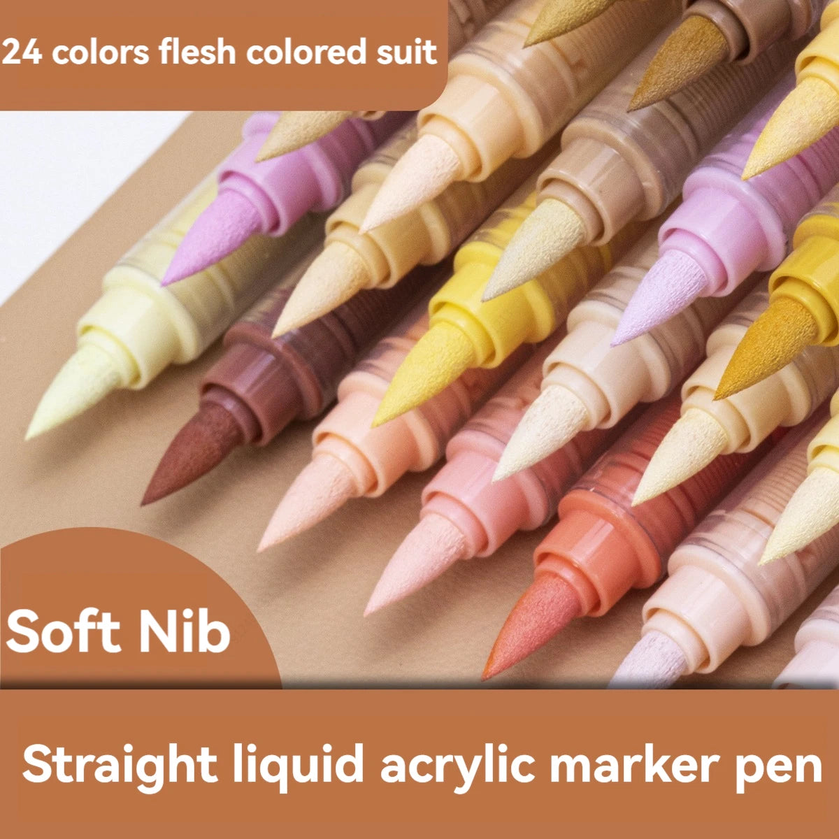 24 Colours Skin Tone Acrylic Paint Pens, Brush Tip Paint Markers for Wood,Glass,Fabric,Rocks Painting Paint Pens Artists Drawing