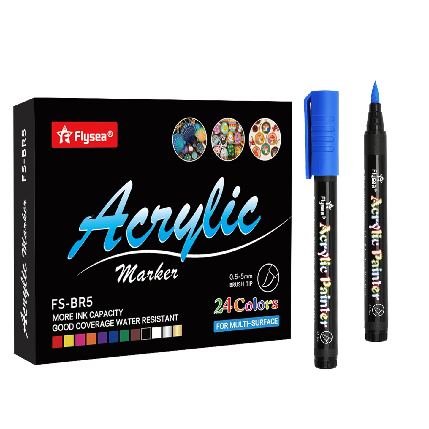 12/24/36 Colours Brush Tip Acrylic Paint Pens, Paint Markers for Lettering and Creative Painting, Rocks, Mugs, Ceramic, Glass
