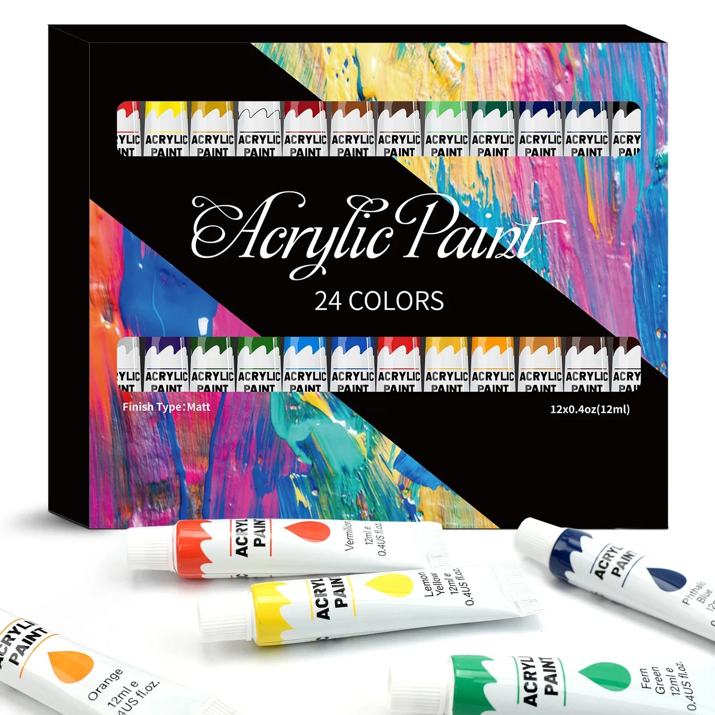 Acrylic Paints Set - 12/24 Colours 12ml Art Painting Kit Supplies for Wood, Canvas, Fabric, Rock, Glass - Non-Toxic Acrylic Paint