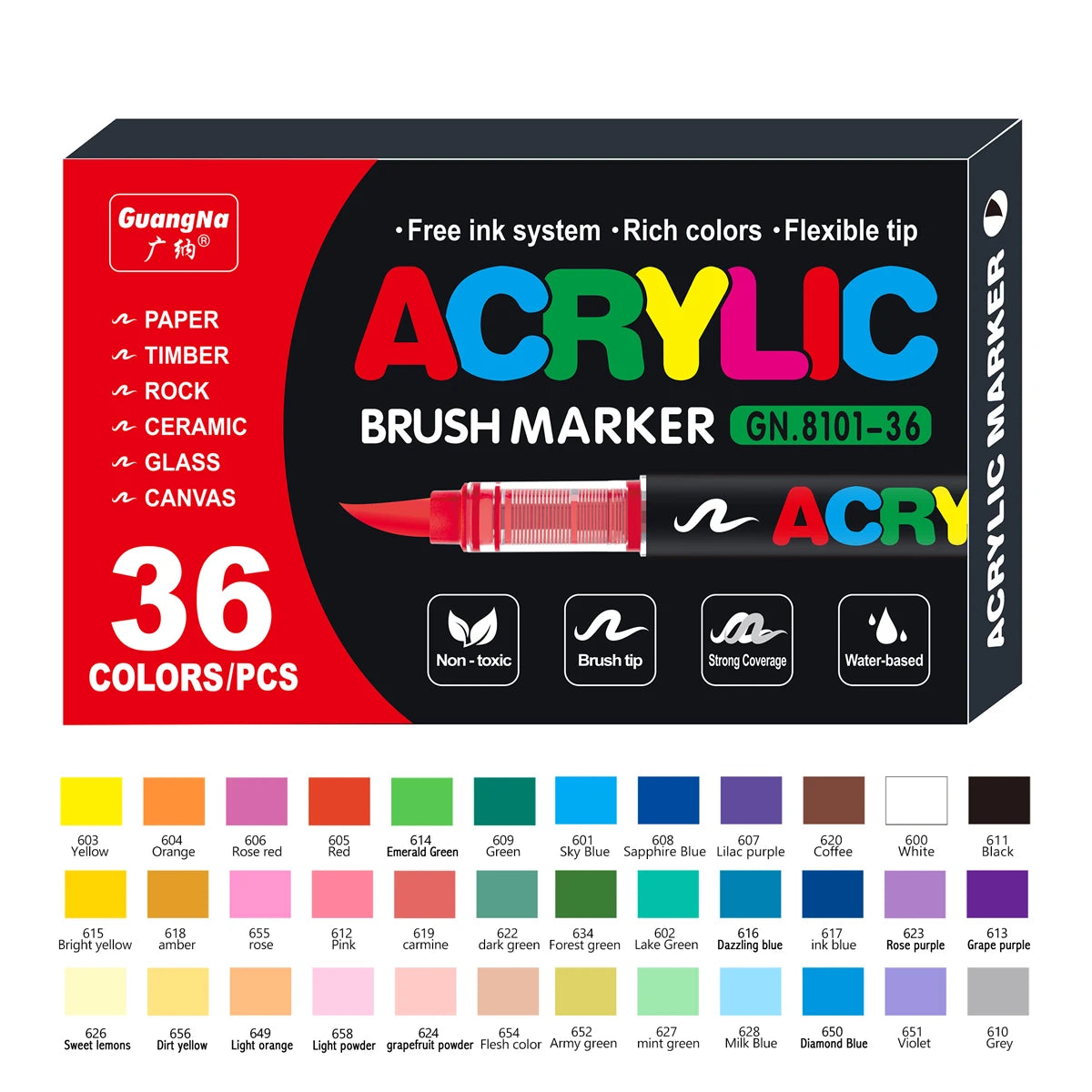 Acrylic Paint Markers Brush Tip 12/24/36/72 Colours Direct Ink Waterproof Flexible Tip Art Pens for Rock Painting Wood Fabric Egg