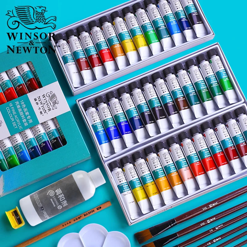 WINSOR&NEWTON 12/18/24 Colours Professional Acrylic Paints Set 10ml Hand Painted Wall Painting Textile Paint Brightly Coloured