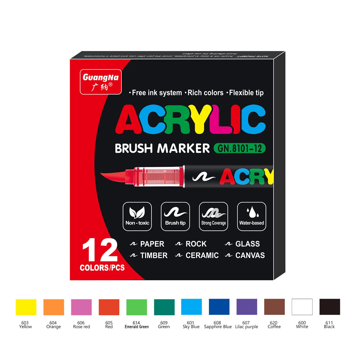 Acrylic Paint Markers Brush Tip 12/24/36/72 Colours Direct Ink Waterproof Flexible Tip Art Pens for Rock Painting Wood Fabric Egg