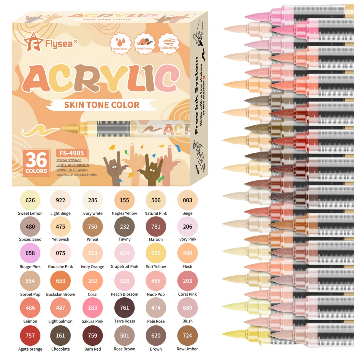 Skin Tones Art Markers,Soft Brush Tip Acrylic Paint Pens,Quick-Drying Waterproof for Sketching,Wood,Glass,Fabric,Rocks Painting