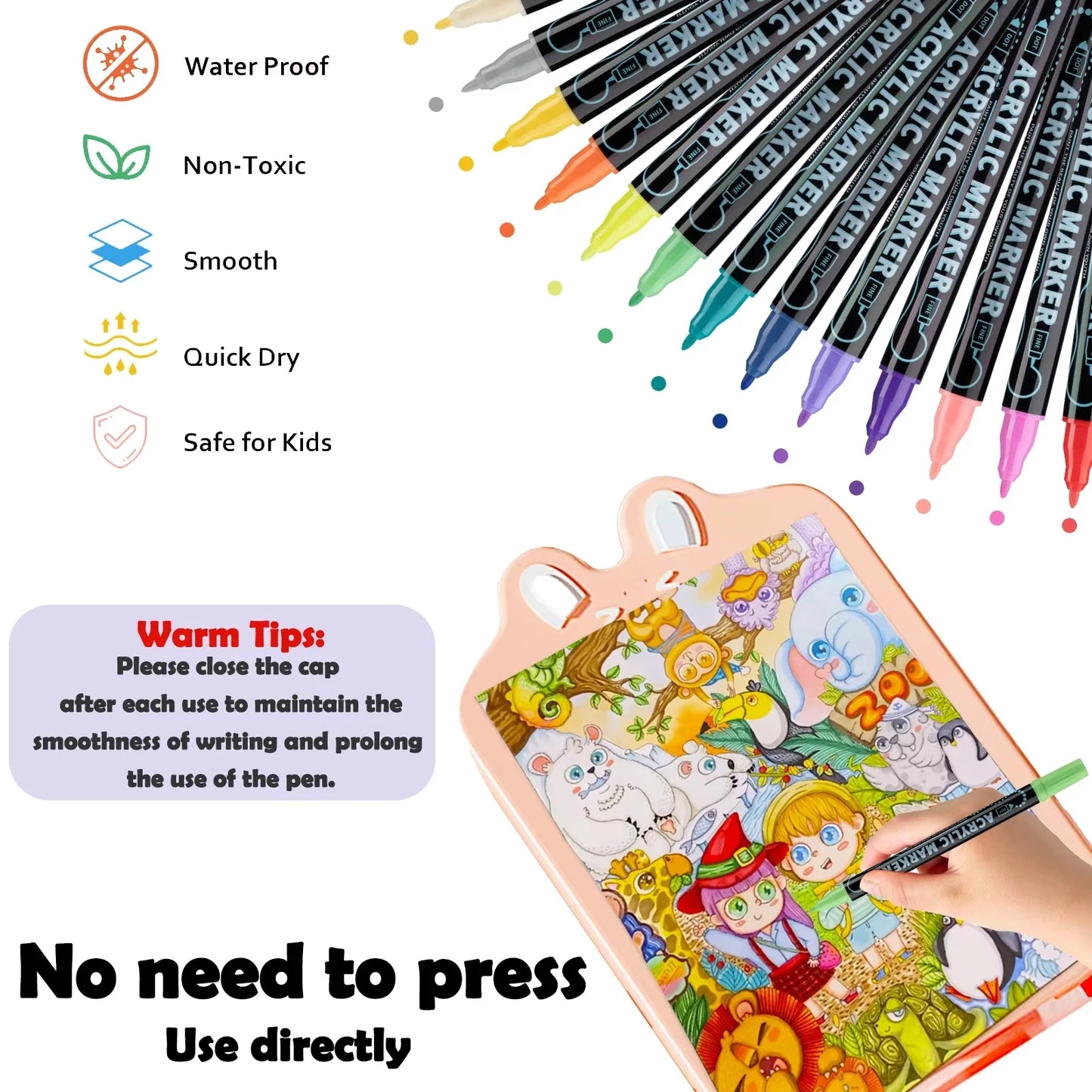 AngelMark Double-Headed Acrylic Marker Pens – Waterproof Art & School Supplies for Drawing, Graffiti & Crafts (12–72 Colours)
