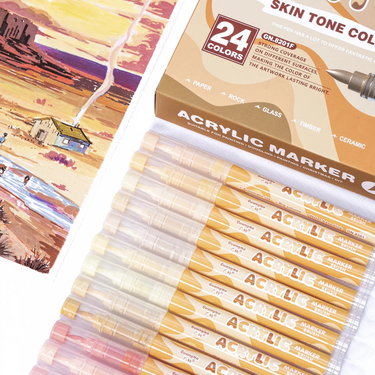 24 Colours Skin Tone Acrylic Paint Pens, Brush Tip Paint Markers for Wood,Glass,Fabric,Rocks Painting Paint Pens Artists Drawing