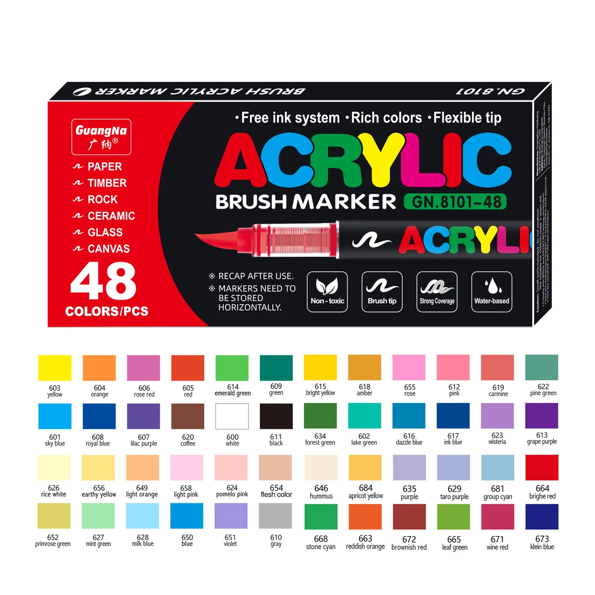 Acrylic Paint Markers Brush Tip 12/24/36/72 Colours Direct Ink Waterproof Flexible Tip Art Pens for Rock Painting Wood Fabric Egg