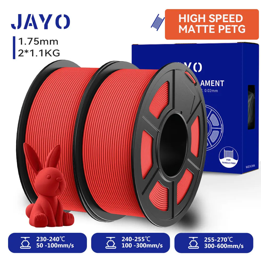 JAYO High Speed Matte PETG 3D Filament 1.75mm 30mm/s - 600mm/s Print Range High Flow Speedy PETG 3D Printer Filament for 3D