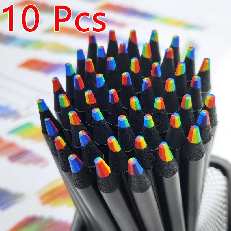 10/20PCS 7-Colour Black Wood Rainbow Core Coloured Pencils