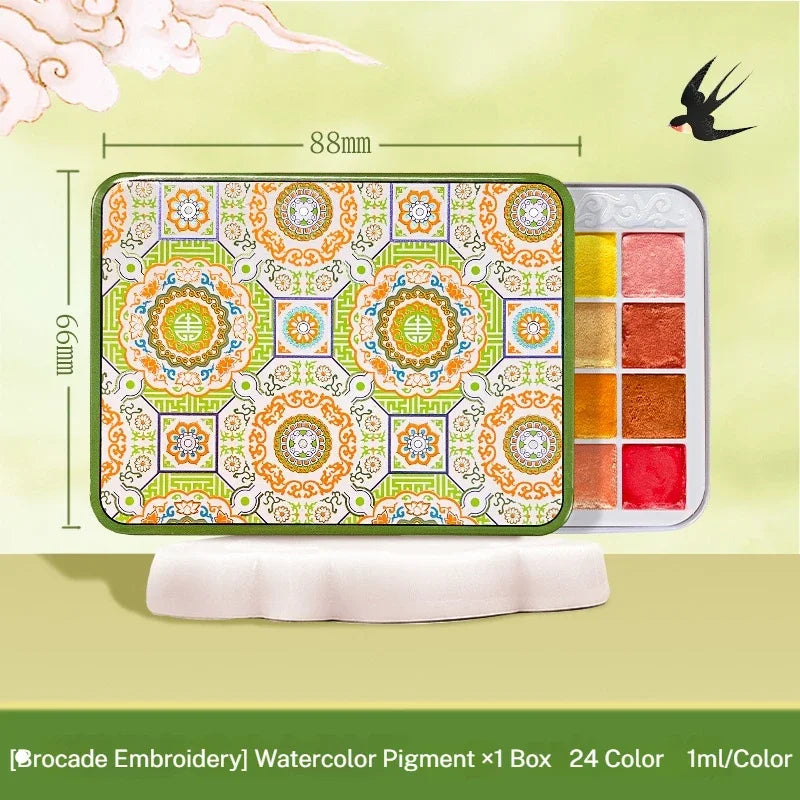 Pearlescent Metallic Watercolour Paint Set – 24 Solid Colours in Portable Hand-Packaged Palette for Students & DIY Art Projects