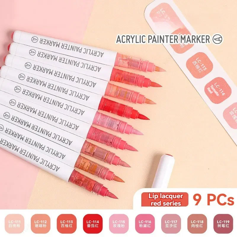 9pcs/Box Mix Colour Acrylic Markers Set Art Rock Painting Pens Kids Gift Graffiti For Stone Glass Book Shoes DIY Craft Supplies