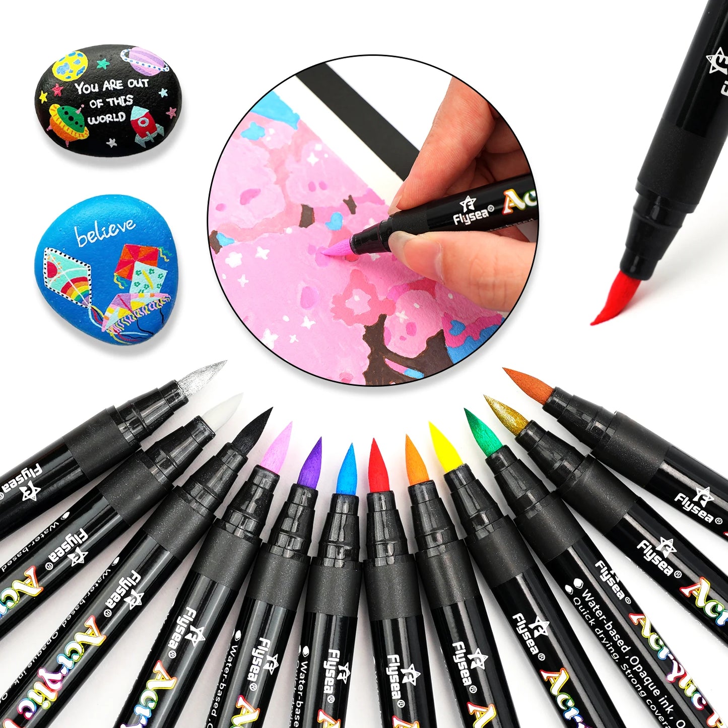 12/24/36 Colours Brush Tip Acrylic Paint Pens, Paint Markers for Lettering and Creative Painting, Rocks, Mugs, Ceramic, Glass