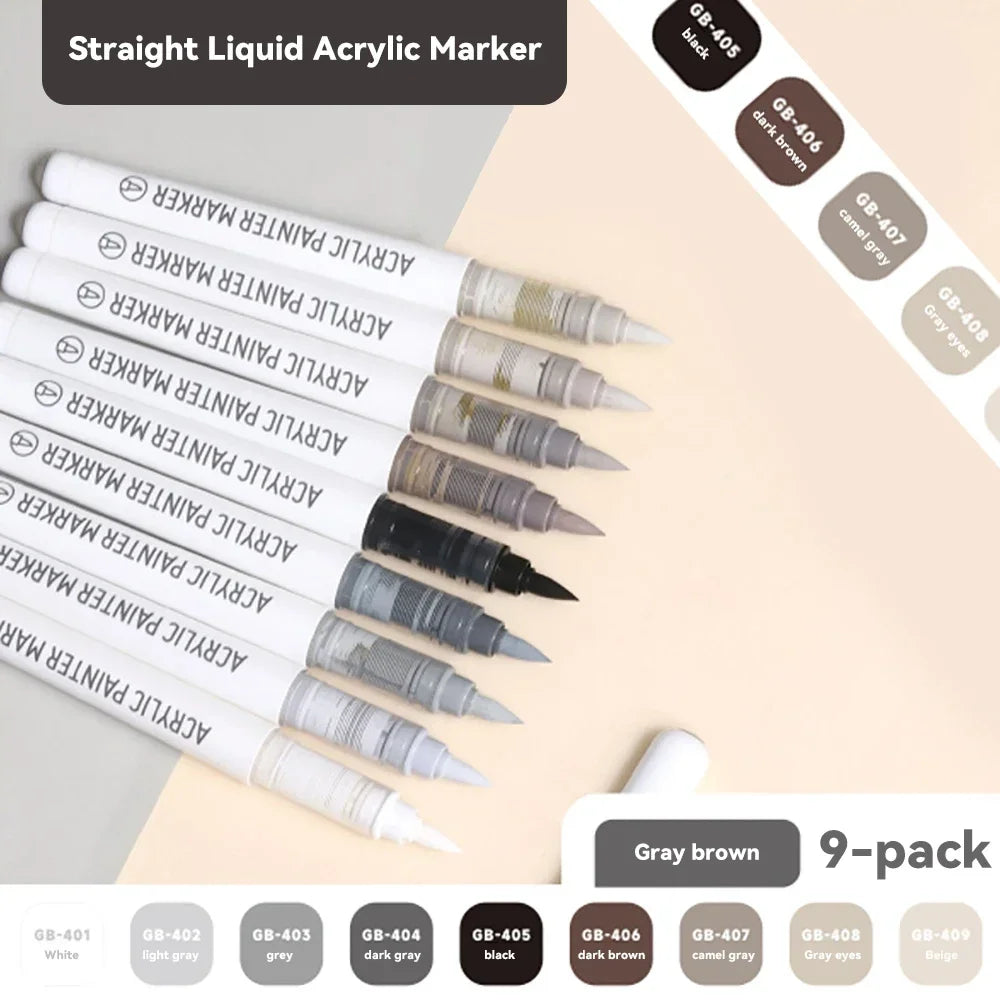 9pcs/Box Mix Colour Acrylic Markers Set Art Rock Painting Pens Kids Gift Graffiti For Stone Glass Book Shoes DIY Craft Supplies