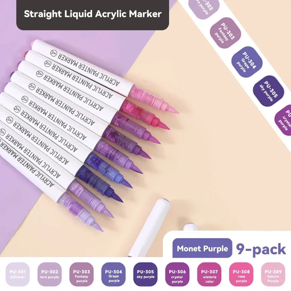 9pcs/Box Mix Colour Acrylic Markers Set Art Rock Painting Pens Kids Gift Graffiti For Stone Glass Book Shoes DIY Craft Supplies