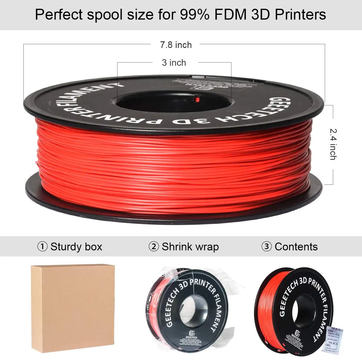 Geeetech 3d Printer Filament Pure PLA PETG Plastic 1.75mm,1KG (2.2LBS), Tangle-Free, 3d Printing Materials, Vacuum Packaging
