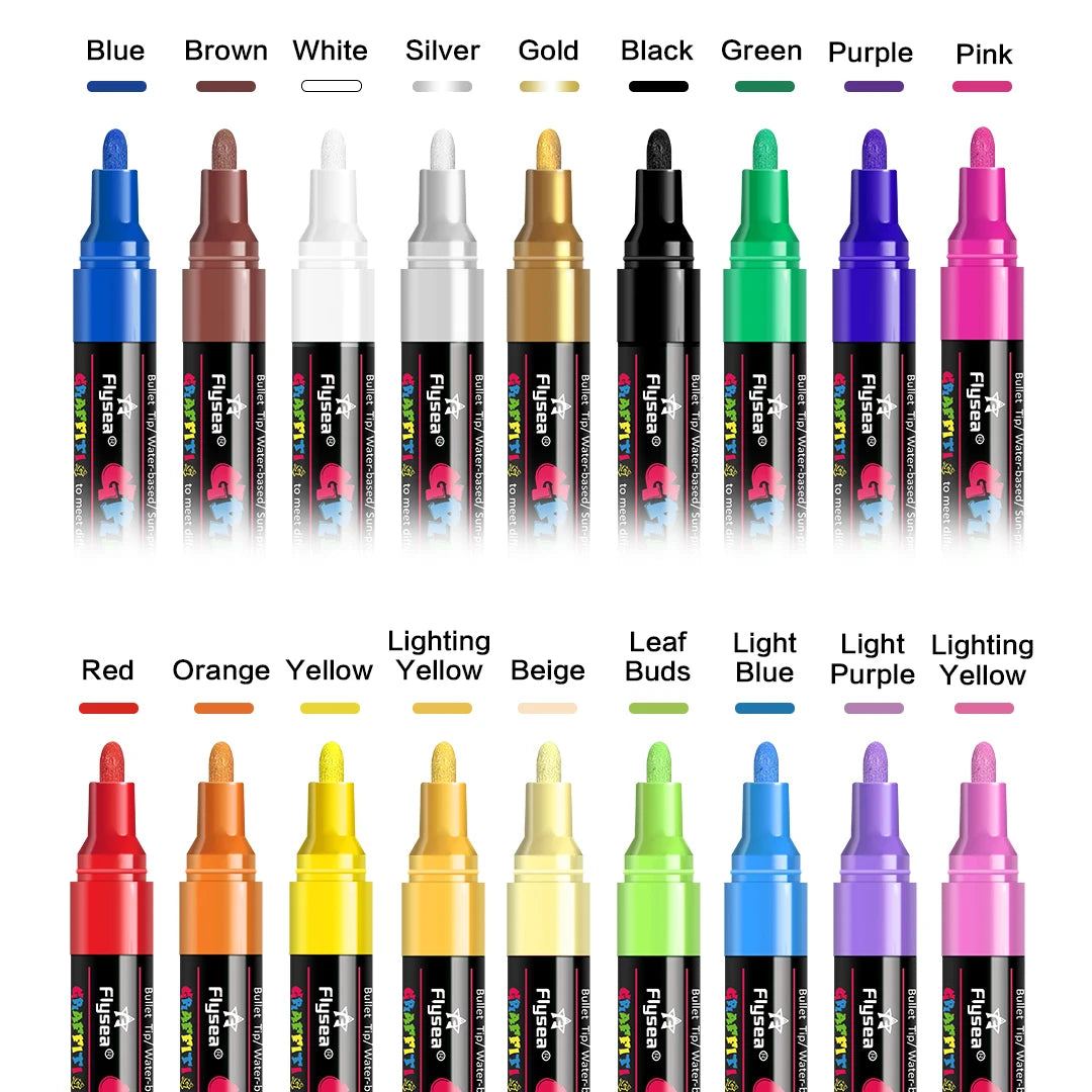 12/18/24Pcs/Set Acrylic Graffiti Pens for Fabric, Canvas, Rock, Glass, Wood, Medium Tip, Ideal Art Supplies for Adults and Kids