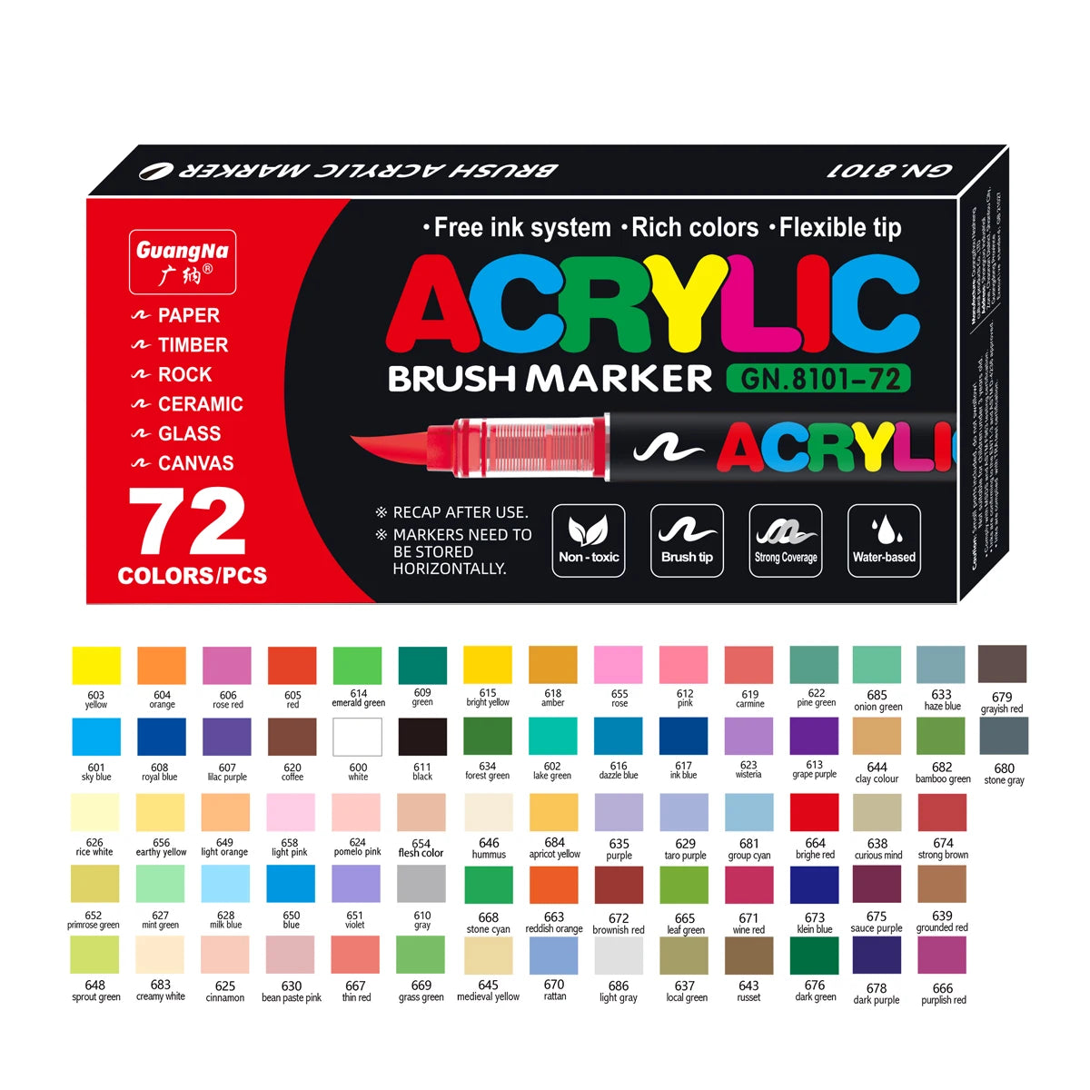Acrylic Paint Markers Brush Tip 12/24/36/72 Colours Direct Ink Waterproof Flexible Tip Art Pens for Rock Painting Wood Fabric Egg
