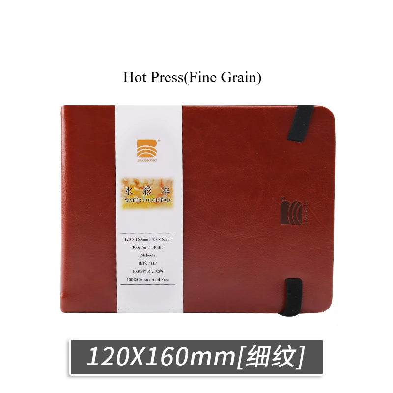 Baohong 24 Sheets Watercolour Travel book Leather Linen-Bound Cotton Paper Sketch Pads 300g Acid Free for On-the-Go Art Drawing