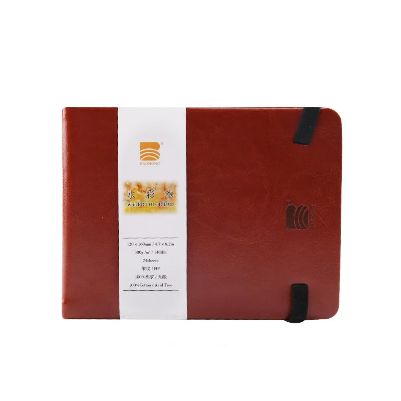 Baohong 24 Sheets Watercolour Travel book Leather Linen-Bound Cotton Paper Sketch Pads 300g Acid Free for On-the-Go Art Drawing