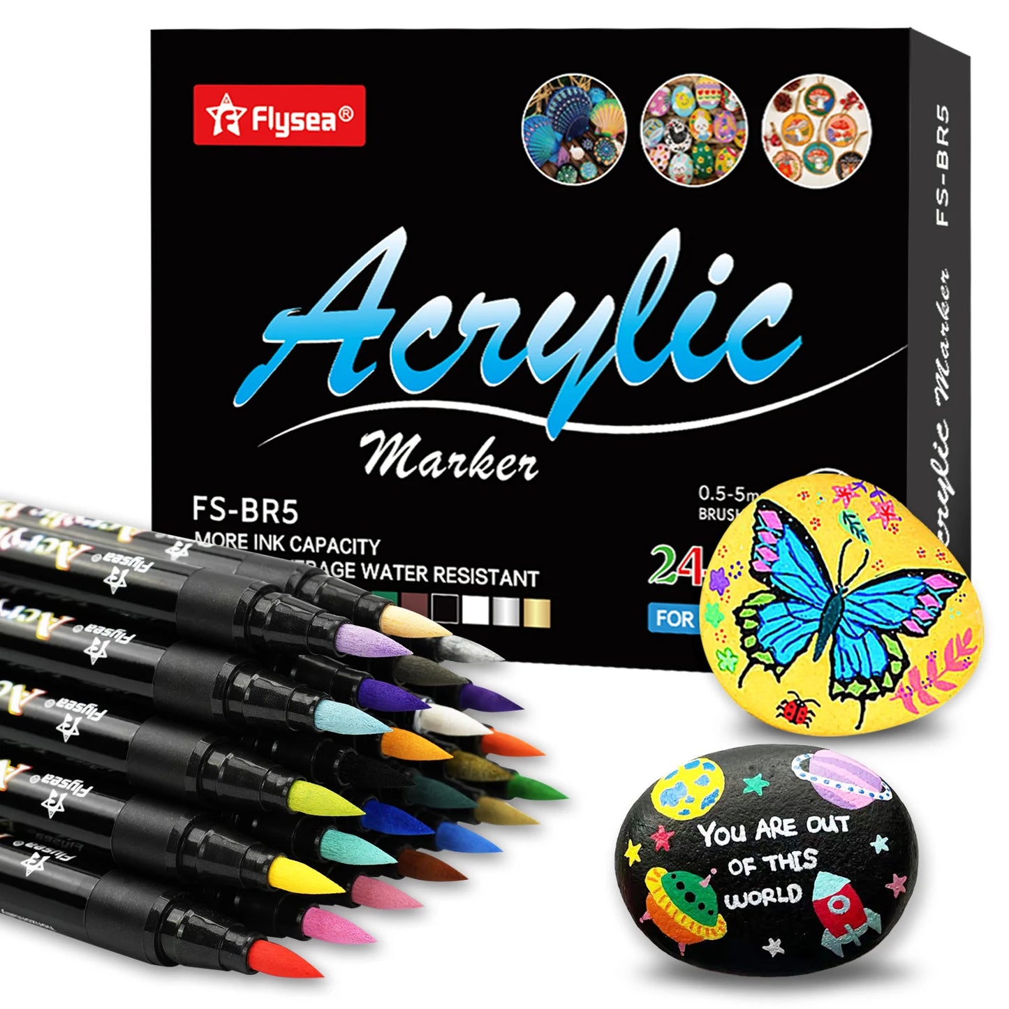 12/24/36 Colours Brush Tip Acrylic Paint Pens, Paint Markers for Lettering and Creative Painting, Rocks, Mugs, Ceramic, Glass