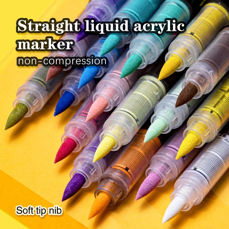 Acrylic Paint Markers Brush Tip 12/24/36/72 Colours Direct Ink Waterproof Flexible Tip Art Pens for Rock Painting Wood Fabric Egg