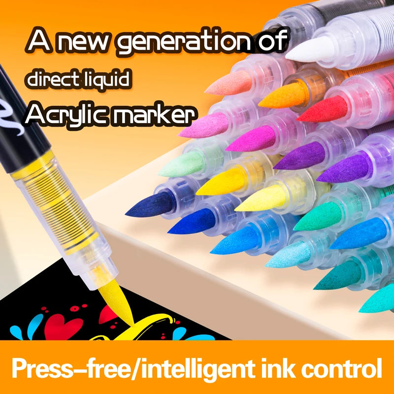 Acrylic Paint Markers Brush Tip 12/24/36/72 Colours Direct Ink Waterproof Flexible Tip Art Pens for Rock Painting Wood Fabric Egg