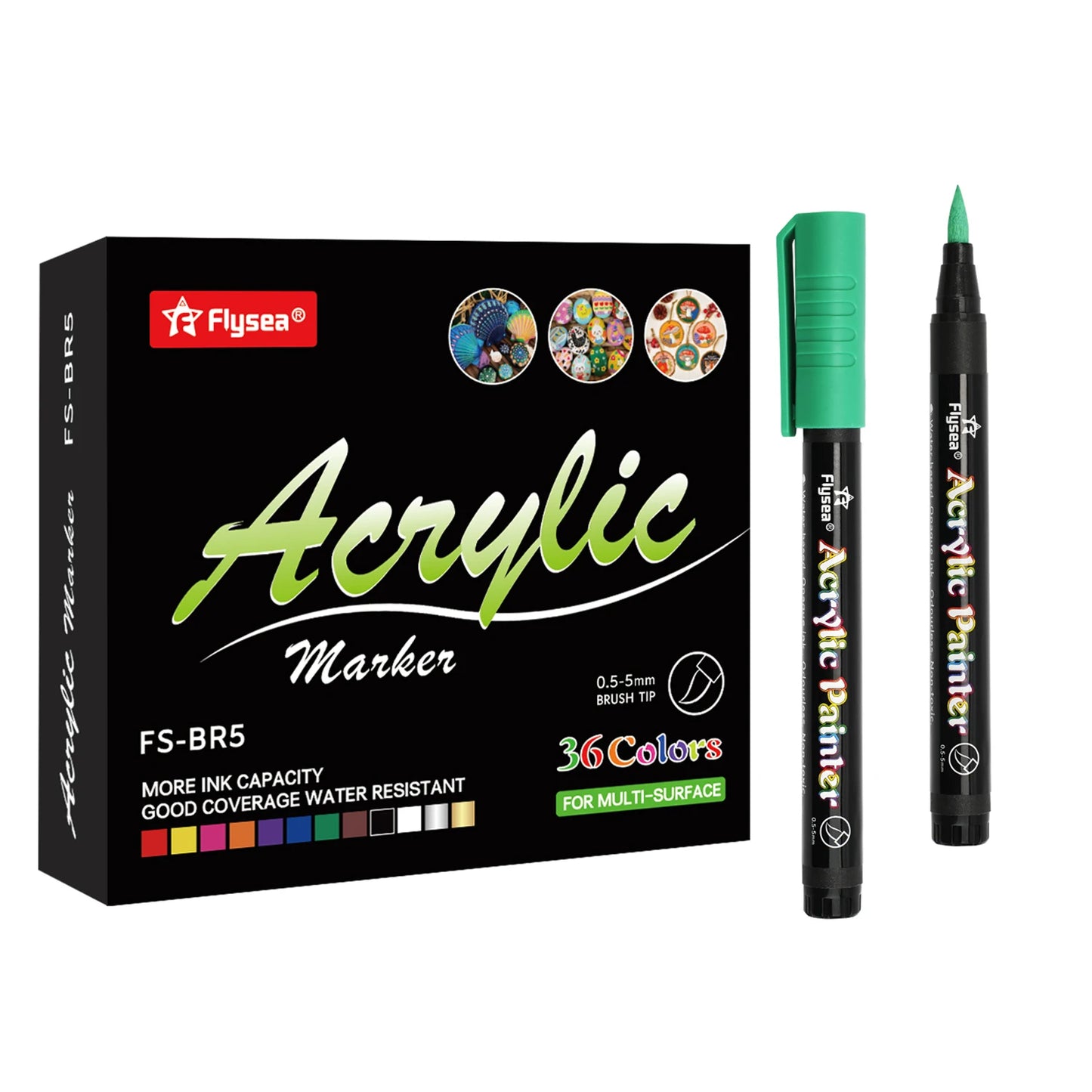 12/24/36 Colours Brush Tip Acrylic Paint Pens, Paint Markers for Lettering and Creative Painting, Rocks, Mugs, Ceramic, Glass