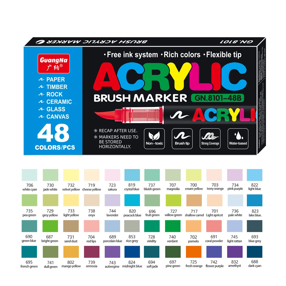 Acrylic Paint Markers Brush Tip 12/24/36/72 Colours Direct Ink Waterproof Flexible Tip Art Pens for Rock Painting Wood Fabric Egg
