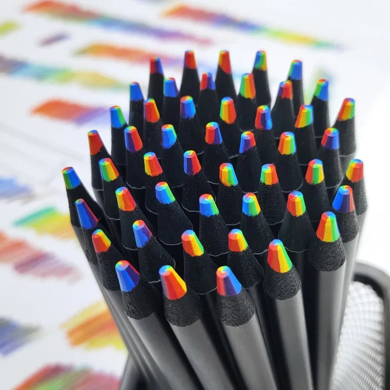 10/20PCS 7-Colour Black Wood Rainbow Core Coloured Pencils