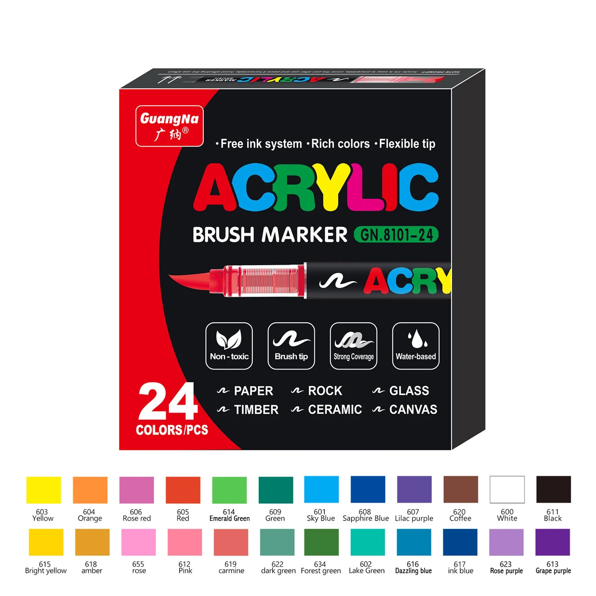 Acrylic Paint Markers Brush Tip 12/24/36/72 Colours Direct Ink Waterproof Flexible Tip Art Pens for Rock Painting Wood Fabric Egg