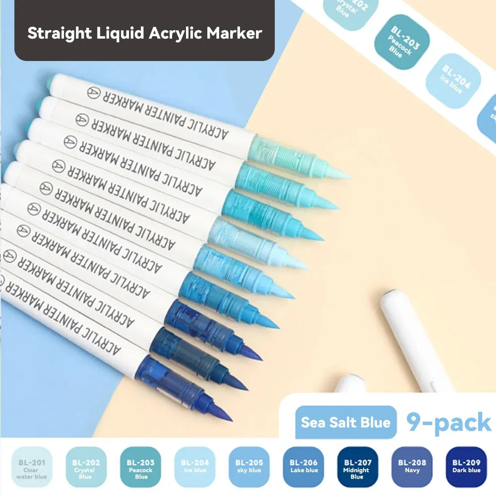 9pcs/Box Mix Colour Acrylic Markers Set Art Rock Painting Pens Kids Gift Graffiti For Stone Glass Book Shoes DIY Craft Supplies
